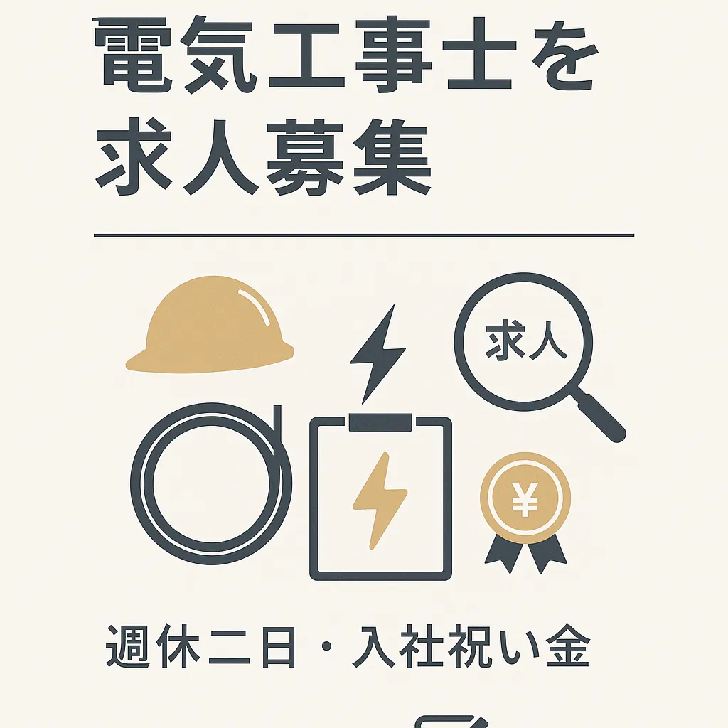 兵庫県尼崎市で電気工事士を求人募集｜週休二日・入社祝い金